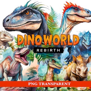 14 Jurassic DinoWorld Rebirth - Watercolor PNG Transparent- Jurassic World  Dinosaur Bundle, Kids Party & Sublimation  Art