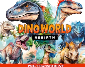14 Jurassic DinoWorld Rebirth - Watercolor PNG Transparent- Jurassic World  Dinosaur Bundle, Kids Party & Sublimation  Art