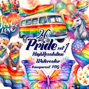 Pride set1 png-clipartbundel | Transparante regenboog liefdesbestanden | Digitale LGBTQ-download voor shirts, stickers en kaarten | Vier Pride-maand