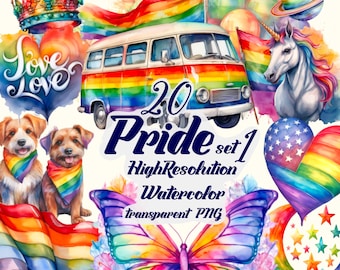 Pride set1 PNG Clipart Bundle | Transparent Rainbow Love Files | LGBTQ Digital Download for Shirts, Stickers, Cards | Celebrate Pride Month