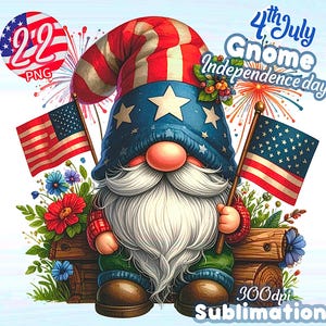 22 Gnome mignon | 4 juillet - Clipart PNG | Gnome du jour de l'indépendance | Gnome patriotique des Etats-Unis | Téléchargement numérique