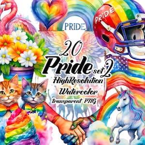 Lot de 2 cliparts PNG Fierté | Fichiers transparents amour arc-en-ciel | Téléchargement numérique LGBTQ pour t-shirts, autocollants, cartes | Célébrez le Mois de la fierté