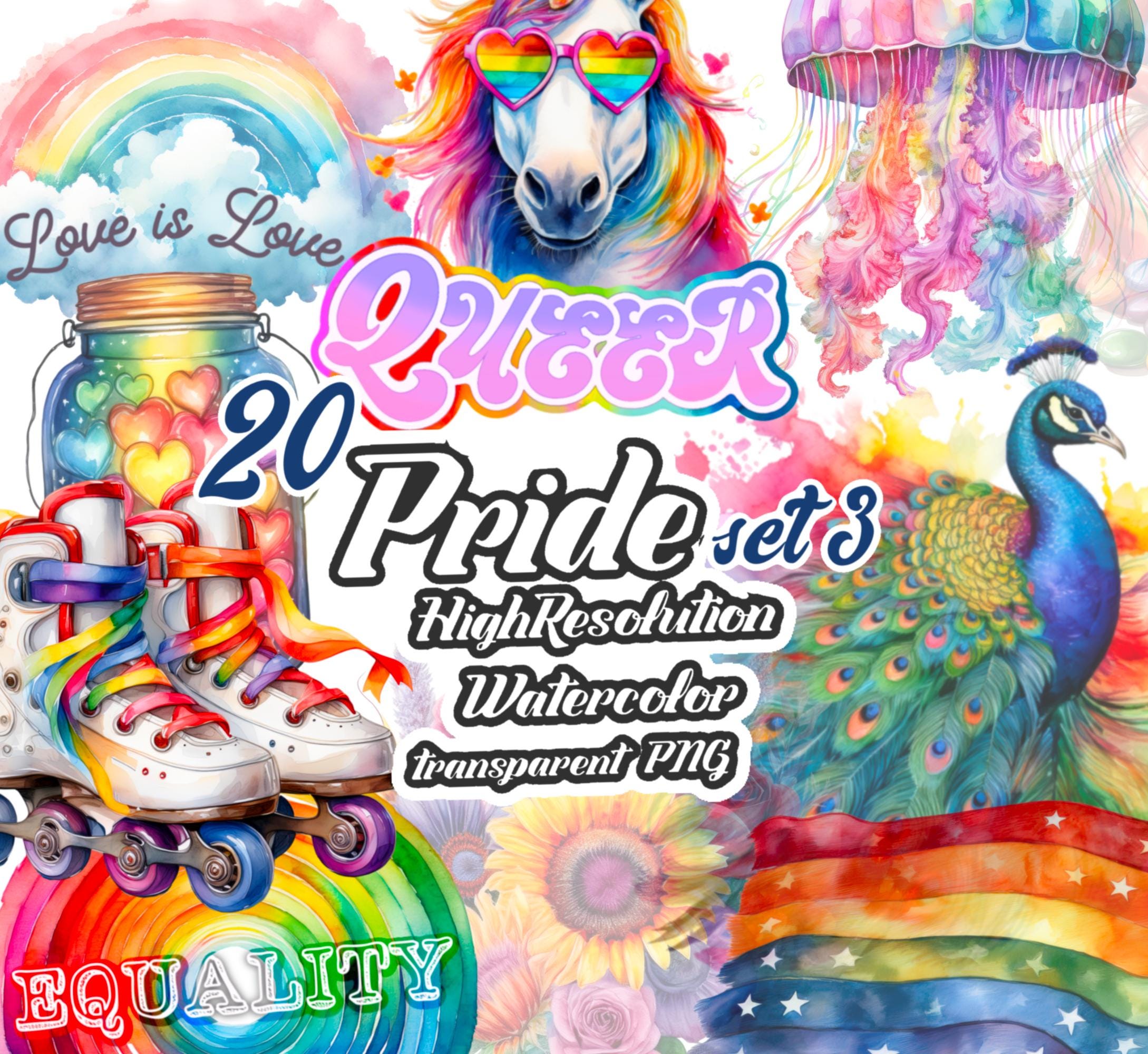 Pride set3 PNG Clipart Bundle Transparent Rainbow Love Files , LGBTQ Download for Shirts, Stickers, Cards, Celebrate Pride Month