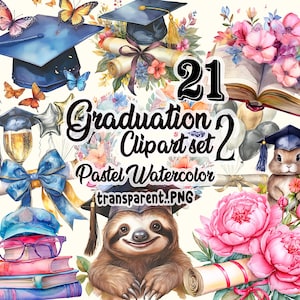 Graduierung Clipart set2 PNG | Aquarell Abschlussmütze, Diplom, Ballons | Transparenter Hintergrund | Abschlussfeier Sublimation