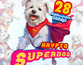 Krypto The Superdog PNG Bundle – 28 Cute Hero Dog Cliparts, Transparent Background, Watercolor Digital Download