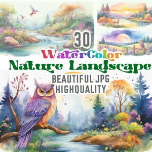 30-delige clipartbundel natuurlandschap – JPG-sublimatie met hoge kwaliteit resolutie voor knutselen en kaarten