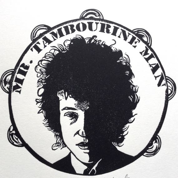 Mr Tambourine Man Bob Dylan Original Linocut Etsy