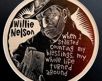 Willie Nelson original block print