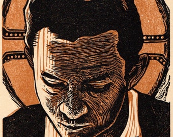 Saint Johnny (Johnny Cash) originele houtsnede