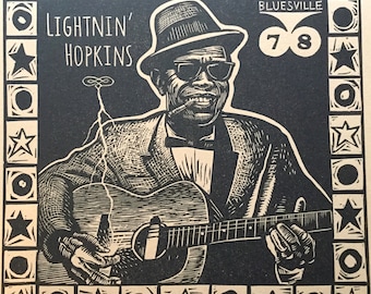 Lightnin’ Hopkins Texas Blues original block print art