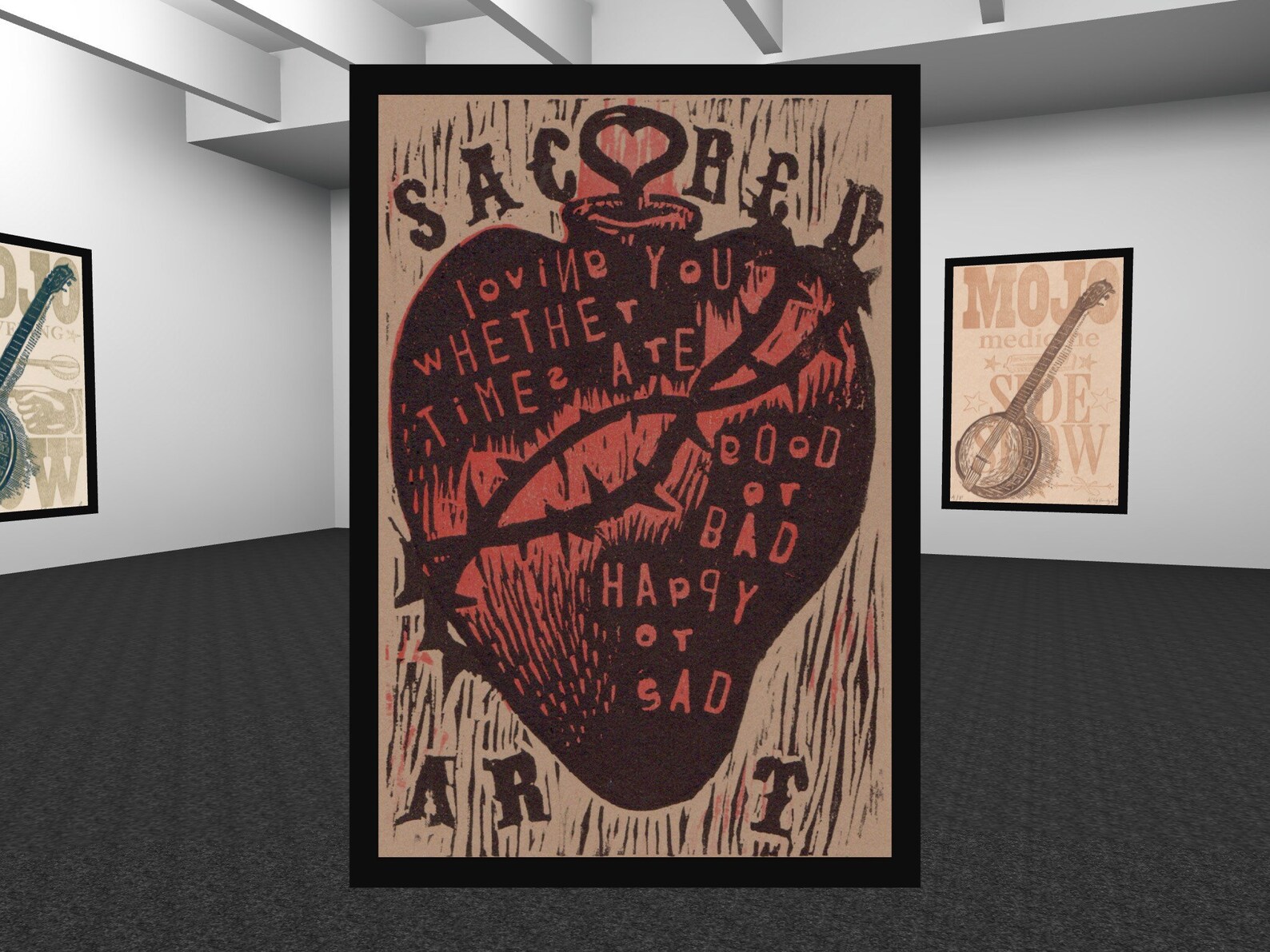 Sacred Art Heart woodcut featuring the lyrics of Al Green Etsy