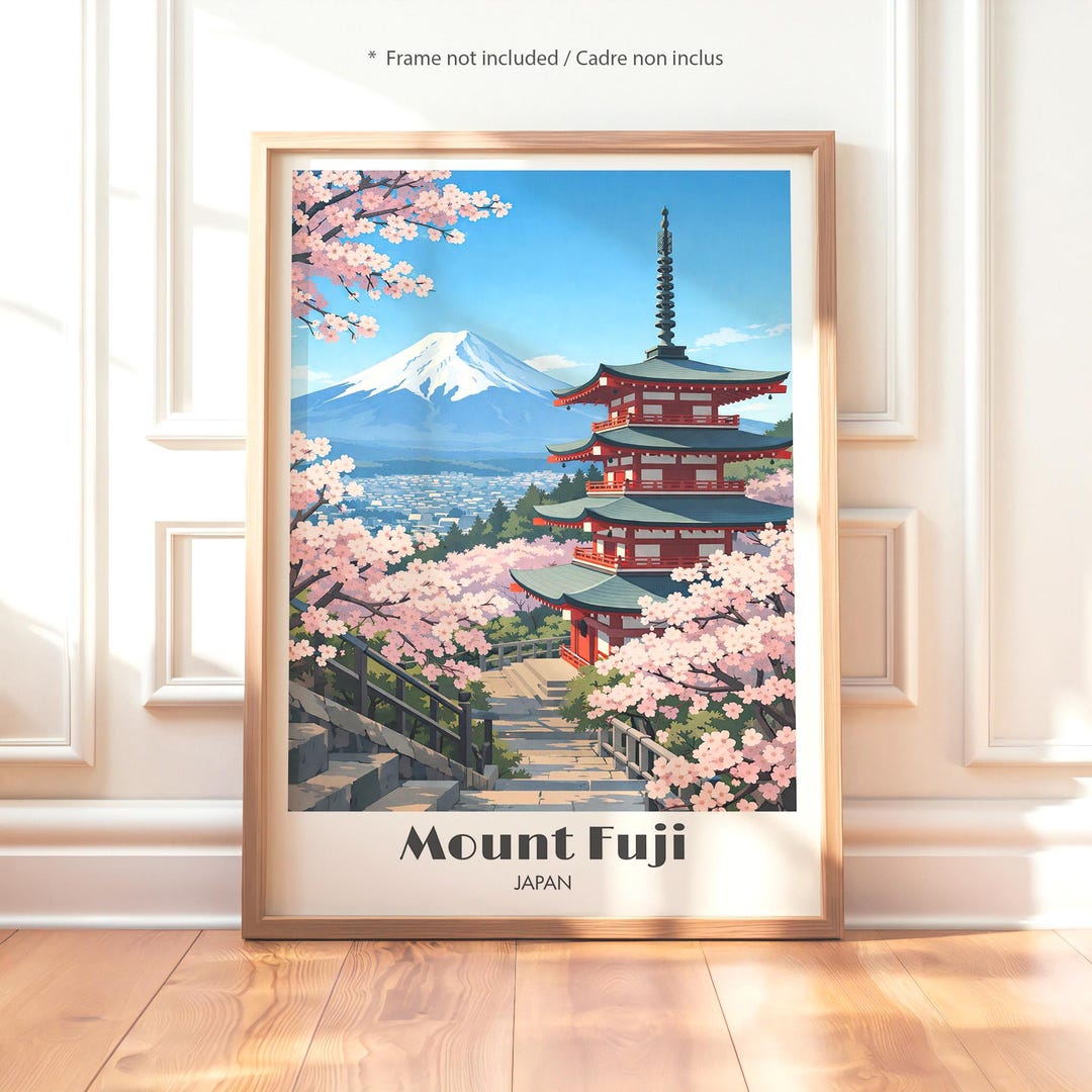 Mount Fuji Japan Poster, Fuji Pagoda Wall Art, Japanese Cherry Blossom ...