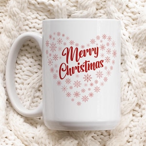 Herzförmige Schneeflocke Weihnachten Keramikbecher, Urlaub Winter Kaffeetasse, Festliche Teetasse, Weihnachten Heiße Kakaotasse, Schneeflocke Thema Küche Geschenk