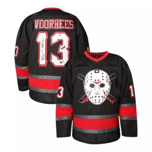 Friday The 13th Jason Voorhees Mask Hockey Jersey Movie Horror Black