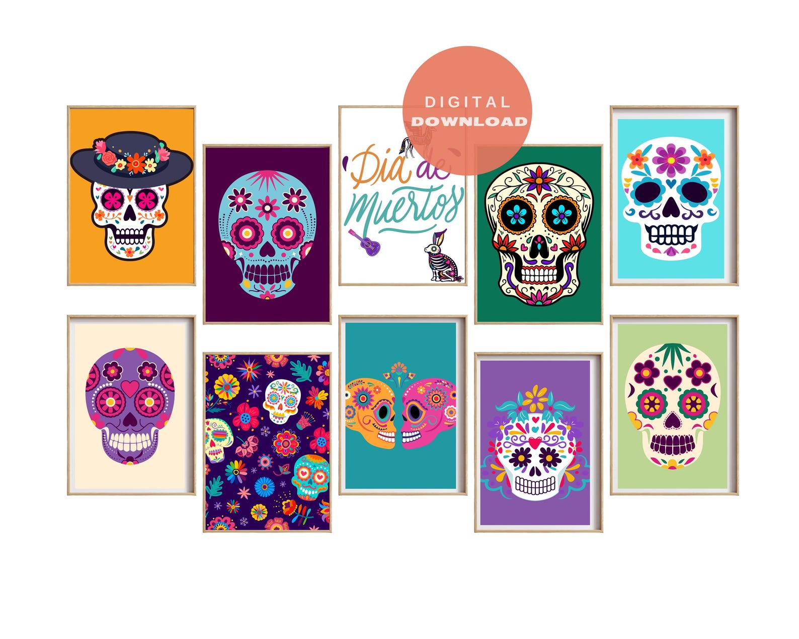 Set of 10 Dia De Los Muertos Wall Art I Day of the Dead Poster I ...