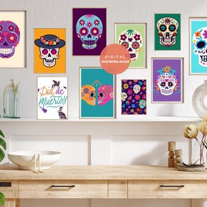 Set of 10 Dia De Los Muertos Wall Art I Day of the Dead Poster I ...
