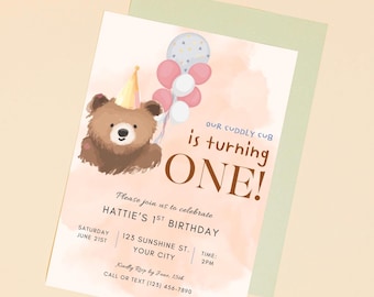 Cubbies Invite Cuddly Cub 1st Birthday Party Invitation | Editable Digital Download ...