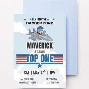 Top One 1st Birthday Party Invitation | Editable Digital Download | Fighter Jet Theme Party