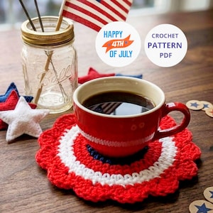 Easy Crochet 4th of July Coaster Pattern PDF | Beginner Friendly USA Flag Patriotic Drink Coaster | Instant Download DIY Home Decor