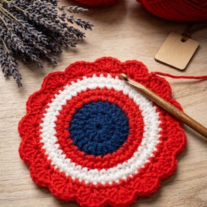 Easy Crochet 4th of July Coaster Pattern PDF | Beginner Friendly USA Flag Patriotic Drink Coaster | Instant Download DIY Home Decor