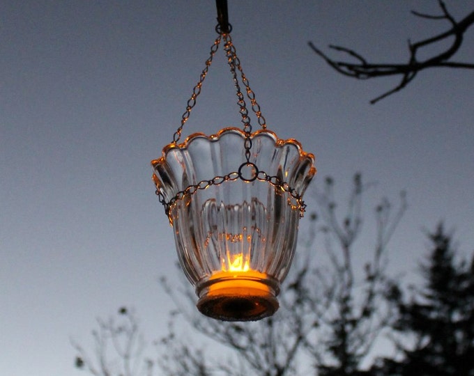 Glass Hanging Votive Candle Luminary Tea Light Hanging Holder Upcycled