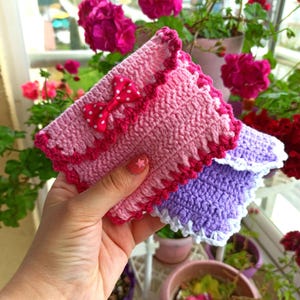 Patrón billetera crochet hecho a mano, tarjetero, tarjetero rosa, tarjetero lindo, amigurumi, bolso de regalo hecho a mano
