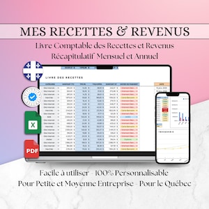 Income and Expense Ledger for Accounting, Quebec Version, Revenue and Expense Register, Monthly, Annual and Cash Flow Tracking