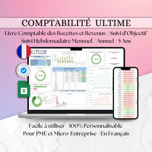 Hoja de cálculo para la contabilidad de microempresas y pymes: registro de gastos e ingresos, panel de control mensual y anual.