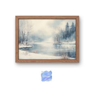 Tranquil Winter Scene by a Frozen Lake | Digital Art | Digital Print