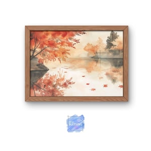 Aquarel herfstmeer: vredige herfstlandschapskunst (digitale print)