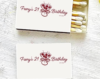 Custom 21th Birthday Matchbox, EST 2004 Birthday Party Favor, Cocktail Glass Birthday Gift, Milestone Birthday Celebration, Party Match Box