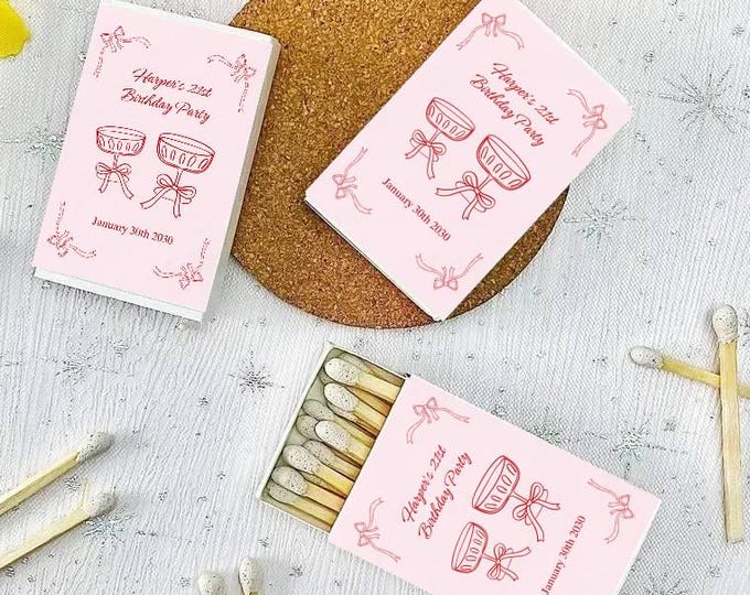 Custom Matchbox for Birthday, Martini Birthday MatchBook, Personalized Matchboxes, Birthday Party Match Box, Bachelorette Favors