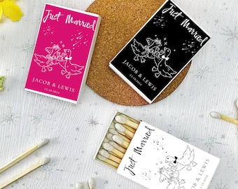 Custom Matchbooks for Bulk Wedding Favors, Matchboxes Personalized with Matches, Swans in Love Choose any Color Unique Reception Guest Favor
