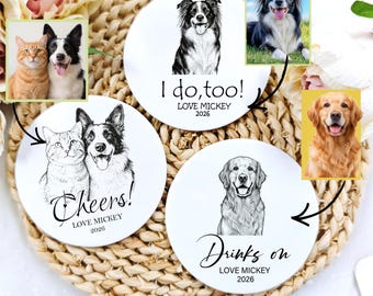 Customized Wedding Paper Coaster, Coasters with Dogs & Cats,Bridal Shower, Engagement Party, Personalized Pet Cocktail Coaster, Dog Coaster