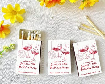 Cocktail Doodle Personalized Matchbox with Labels, Personalized Birthday Party Matches Favors, Set of 10