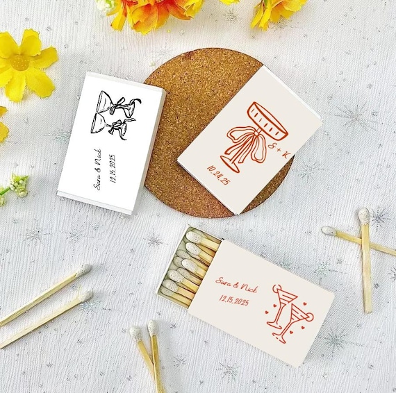 Personalized Wedding Matchboxes, Custom Wedding Match Box, Custom Matchbook Art, Custom Matches, Bridesmaid Gift, Wedding Favors