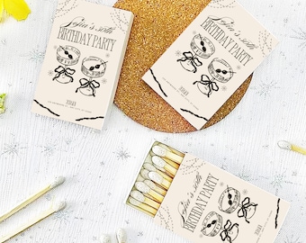 Custom printed matchboxes, birthday matchbox party gifts, birthday matchbooks, personalized gifts for 21st and 30th birthdays