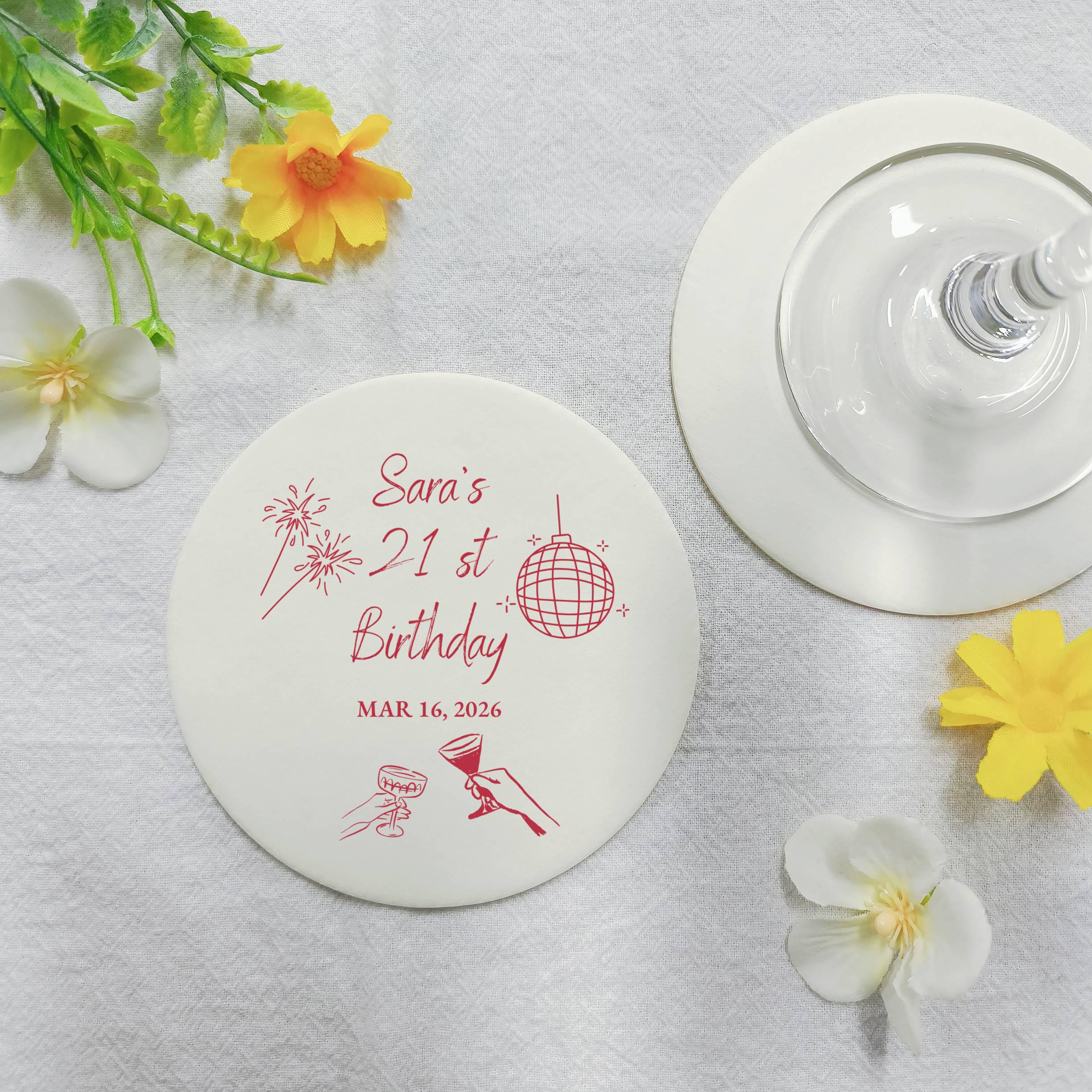 Custom Birthday Paper Coasters, Custom Birthday Party Favor Coasters, Custom Birthday Decor, Pulpboard Bar Coaster, Birthday Party Decor