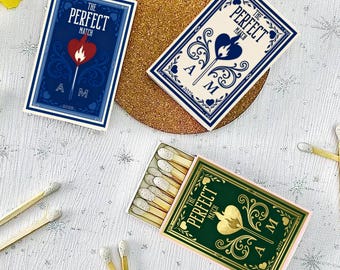 Personalized Couples Matchbox, The Perfect Match, Customized Engagement Gift, Wood Matchbox for Couples, Bridal Shower