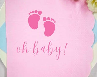 Oh baby papieren servetten, babyshower gender Reveal wegwerpservetten, gepersonaliseerde decoratie benodigdheden babyverjaardag