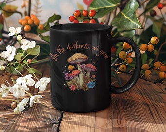 Taza de café con forma de hongo: regalo de jardinería de cerámica negra