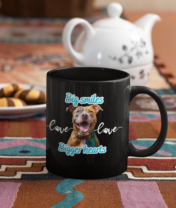 Pet Lover Puppy Love Big Smiles Pitbull Coffee Mug Heartwarming Gift for Dog Lovers Dog Mom gift for her animal lover