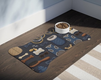 The Gentlepup's Gear-Up Dog Accessories Pattern Pet Feeding Mat | Non-Slip Bone Bowl Placemat