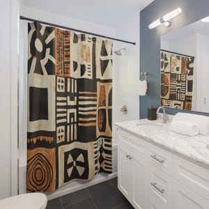 Heritage Threads African Mud Cloth Shower Curtain, Boho Decor, Ethnic Home Accessories, Tribal Bath Curtain, Unique Afrocentric Design