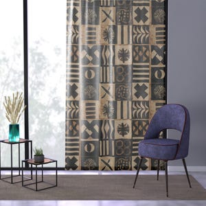 Heritage Threads Collection Window Curtain, Handcrafted Home Decor, Modern Black and Beige Geometric Pattern, Living Room, Bedroom