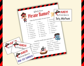 What's Your Pirate Name, Pirate Birthday, Talk Like a Pirate Day Activities, Pirate Party Game, Name Generator Game, Pirate Themed Printable