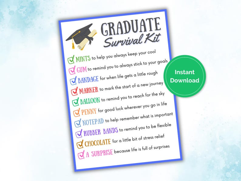 Graduate Survival Kit Gift Tag, Graduation Survival Kit, Class of 2025 ...