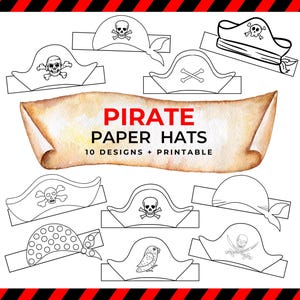 Pirate Paper Hat Coloring Craft, Pirate Birthday Party, Talk Like a Pirate Day Activity, Pirate Paper Crown Template, Pirate Day Headband