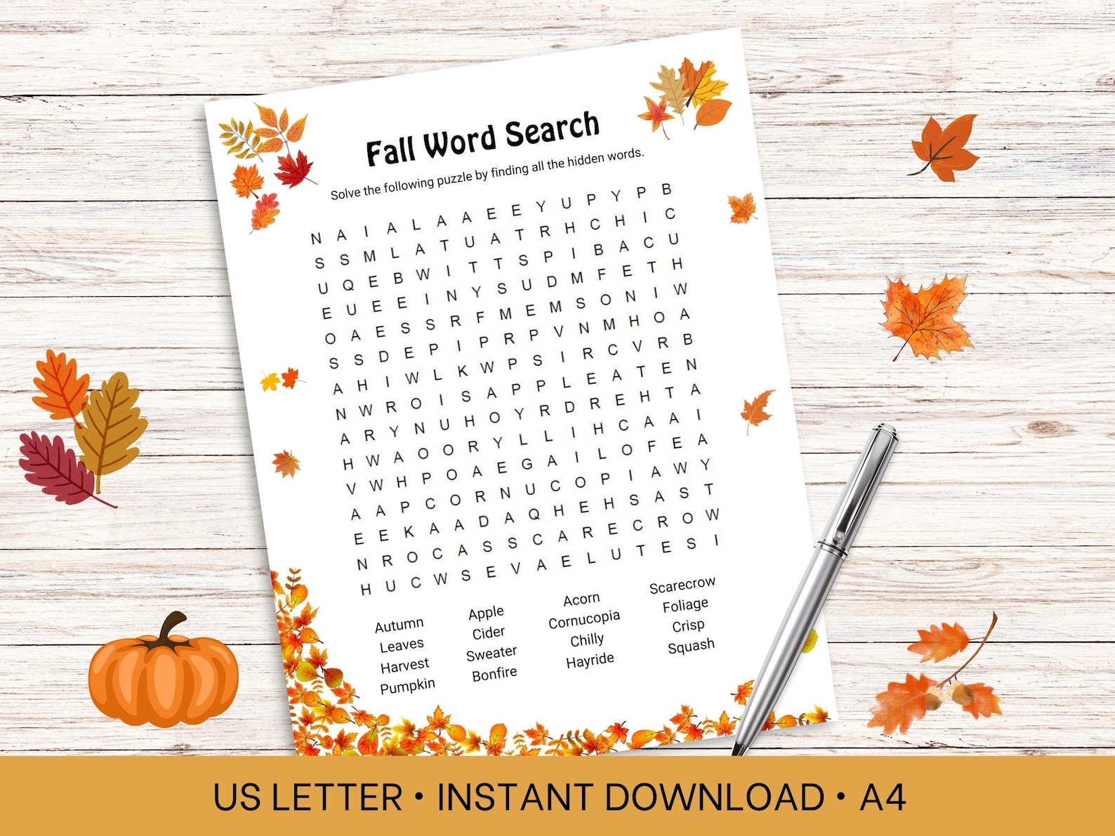 Fall World Seach Fall Word Search, Autumn Word Search, Word Find, Classroom Activity ...