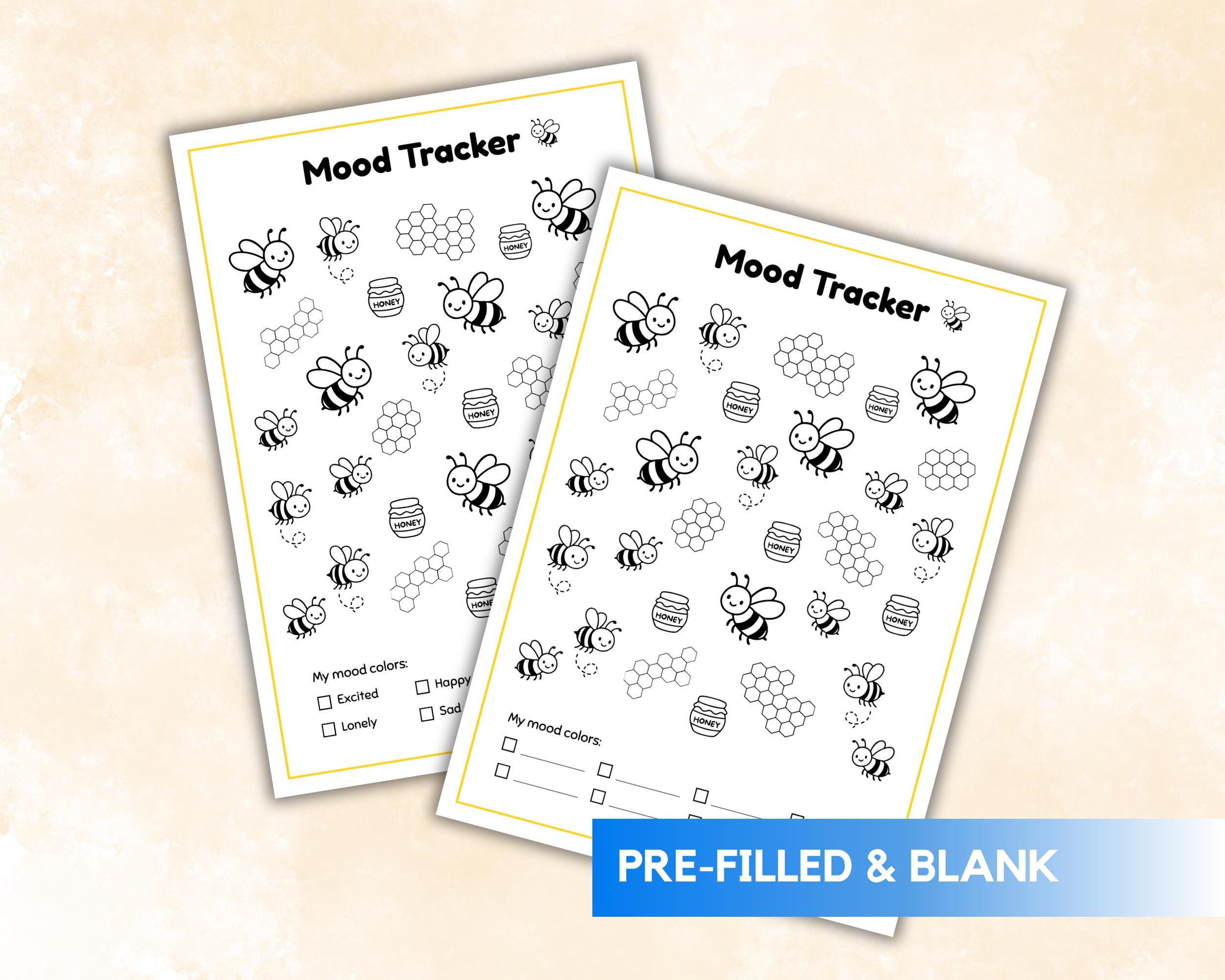 Bee Mood Tracker Printable, Monthly Kawaii Mood Tracker, Honey Bee Self ...